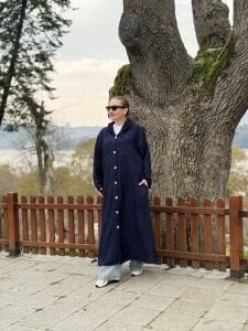 Eleni nakışlı kap-trenç Lacivert