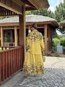 Keten pamuk etekli Takım Sarı