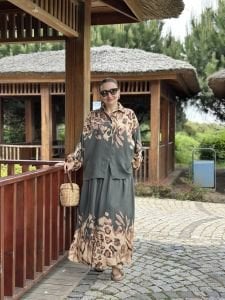 Keten pamuk etekli Takım Haki