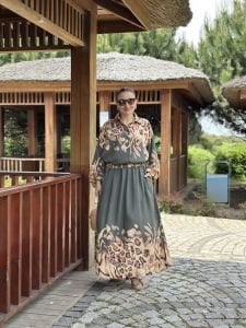 Keten pamuk etekli Takım Haki