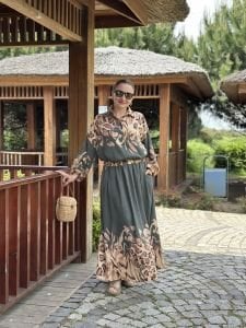 Keten pamuk etekli Takım Haki