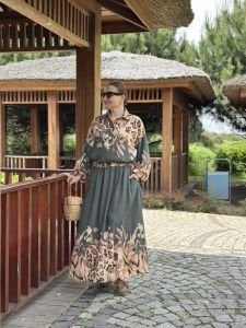 Keten pamuk etekli Takım Haki