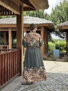 Keten pamuk etekli Takım Haki