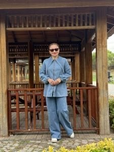 Crus Kemerli denim takım mavi