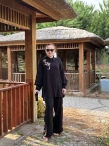 Siyah Viskon pullu nakışlı Takım