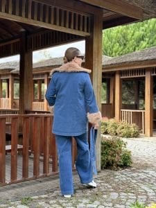 Star Kürklü Kemerli denim takım mavi