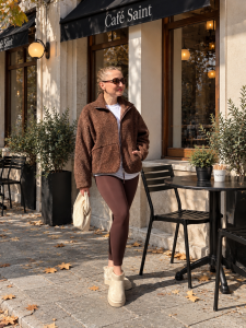 Tam fermuarlı Yumoş Yün polar Mocha