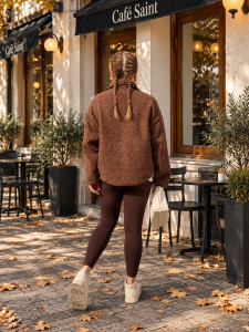 Tam fermuarlı Yumoş Yün polar Mocha
