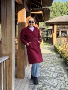 Kemerli Kaşe Kaban Bordo