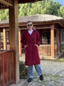 Kemerli Kaşe Kaban Bordo