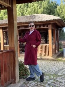 Kemerli Kaşe Kaban Bordo