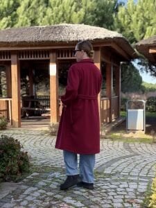 Kemerli Kaşe Kaban Bordo