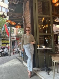 Orjinal marka açık mavi Kot ETEK