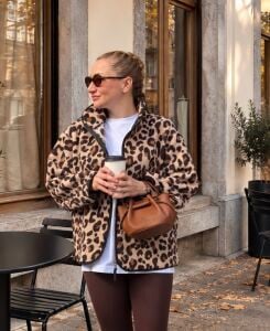 Tam fermuarlı Yumoş Yün polar Leopar