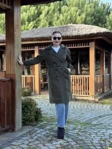 Kemerli Kaşe Kaban Haki