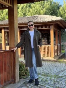 Kemerli Kaşe Kaban Haki