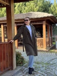 Kemerli Kaşe Kaban Haki