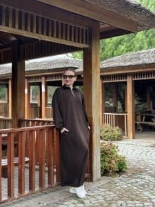 Kahve Yarım FERMUARLI OYSHO ELBİSE