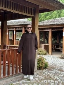 Kahve Yarım FERMUARLI OYSHO ELBİSE