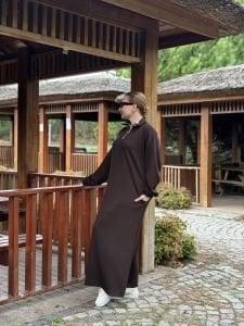 Kahve Yarım FERMUARLI OYSHO ELBİSE