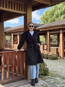 Kemerli Kaşe Kaban Siyah