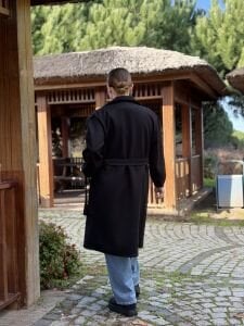 Kemerli Kaşe Kaban Siyah