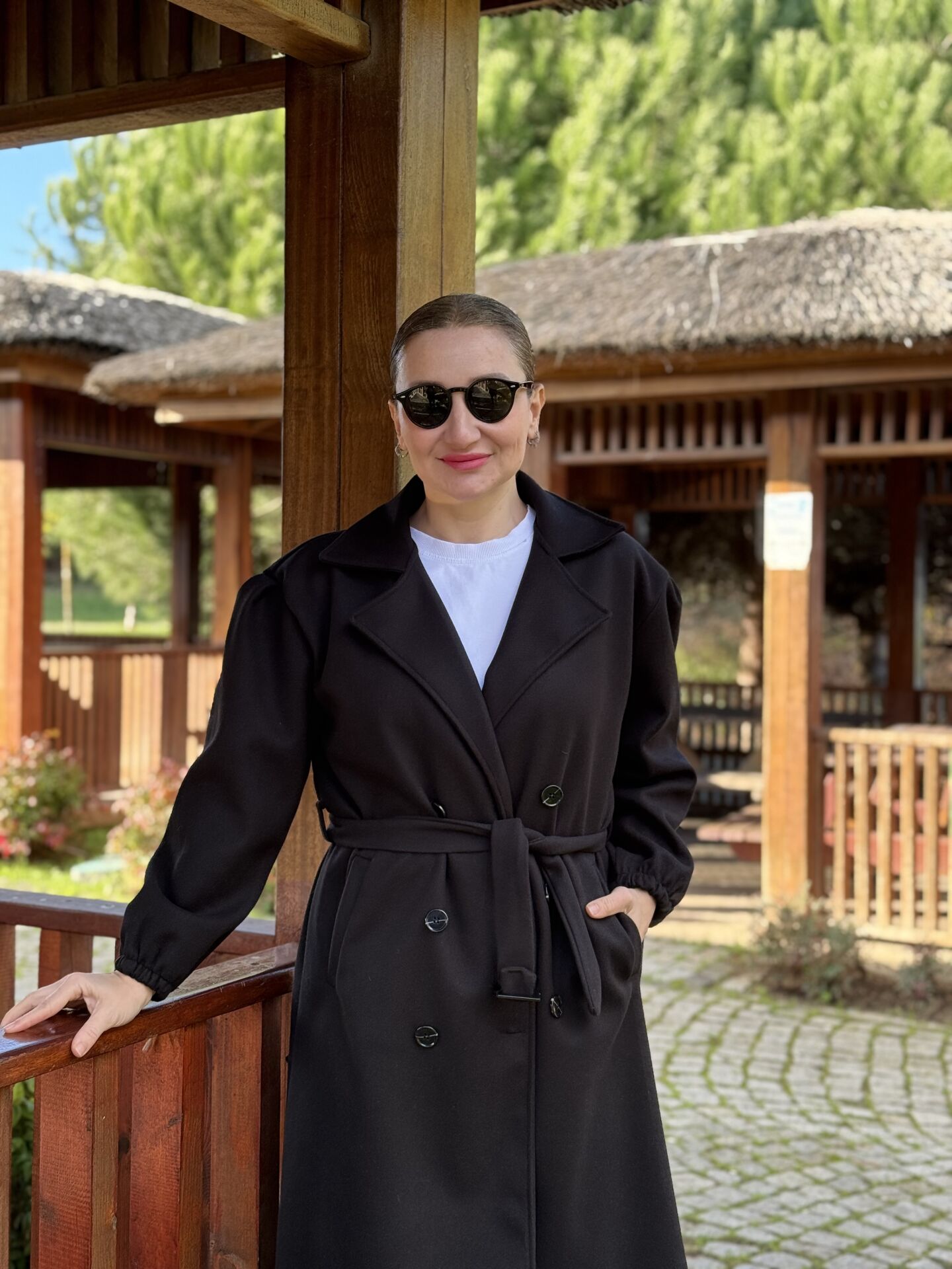 Kemerli Kaşe Kaban Siyah