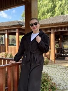 Kemerli Kaşe Kaban Siyah