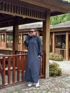Antrasit Yarım FERMUARLI OYSHO ELBİSE