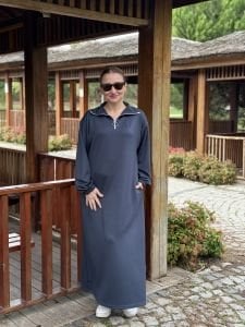 Antrasit Yarım FERMUARLI OYSHO ELBİSE