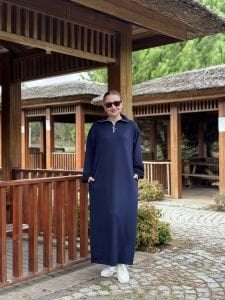 Lacivert Yarım FERMUARLI OYSHO ELBİSE