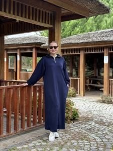 Lacivert Yarım FERMUARLI OYSHO ELBİSE