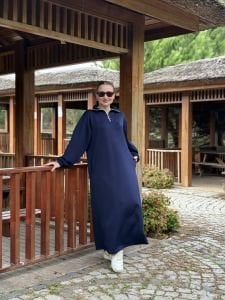 Lacivert Yarım FERMUARLI OYSHO ELBİSE