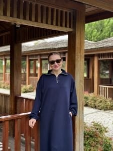 Lacivert Yarım FERMUARLI OYSHO ELBİSE