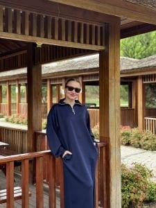 Lacivert Yarım FERMUARLI OYSHO ELBİSE