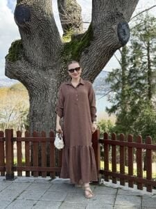 Hera Etek ucu fırfır elbise kahve