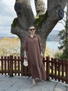Hera Etek ucu fırfır elbise kahve