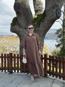 Hera Etek ucu fırfır elbise kahve