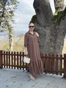 Hera Etek ucu fırfır elbise kahve