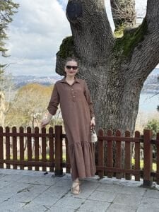 Hera Etek ucu fırfır elbise kahve