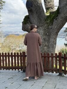 Hera Etek ucu fırfır elbise kahve