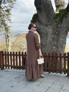 Hera Etek ucu fırfır elbise kahve