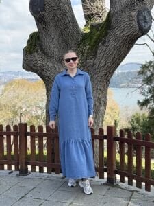 Hera Etek ucu fırfır elbise indigo