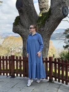 Hera Etek ucu fırfır elbise indigo