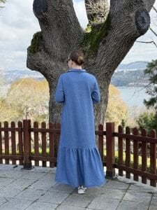 Hera Etek ucu fırfır elbise indigo