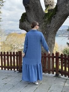 Hera Etek ucu fırfır elbise indigo