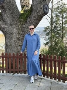 Hera Etek ucu fırfır elbise indigo