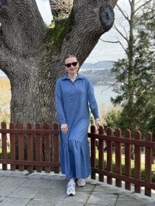 Hera Etek ucu fırfır elbise indigo