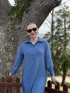 Hera Etek ucu fırfır elbise indigo