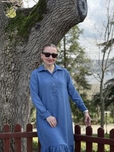 Hera Etek ucu fırfır elbise indigo